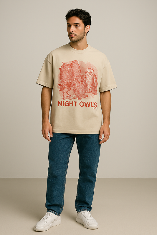BERN Night Owl Oversized Permium Beige T-Shirts